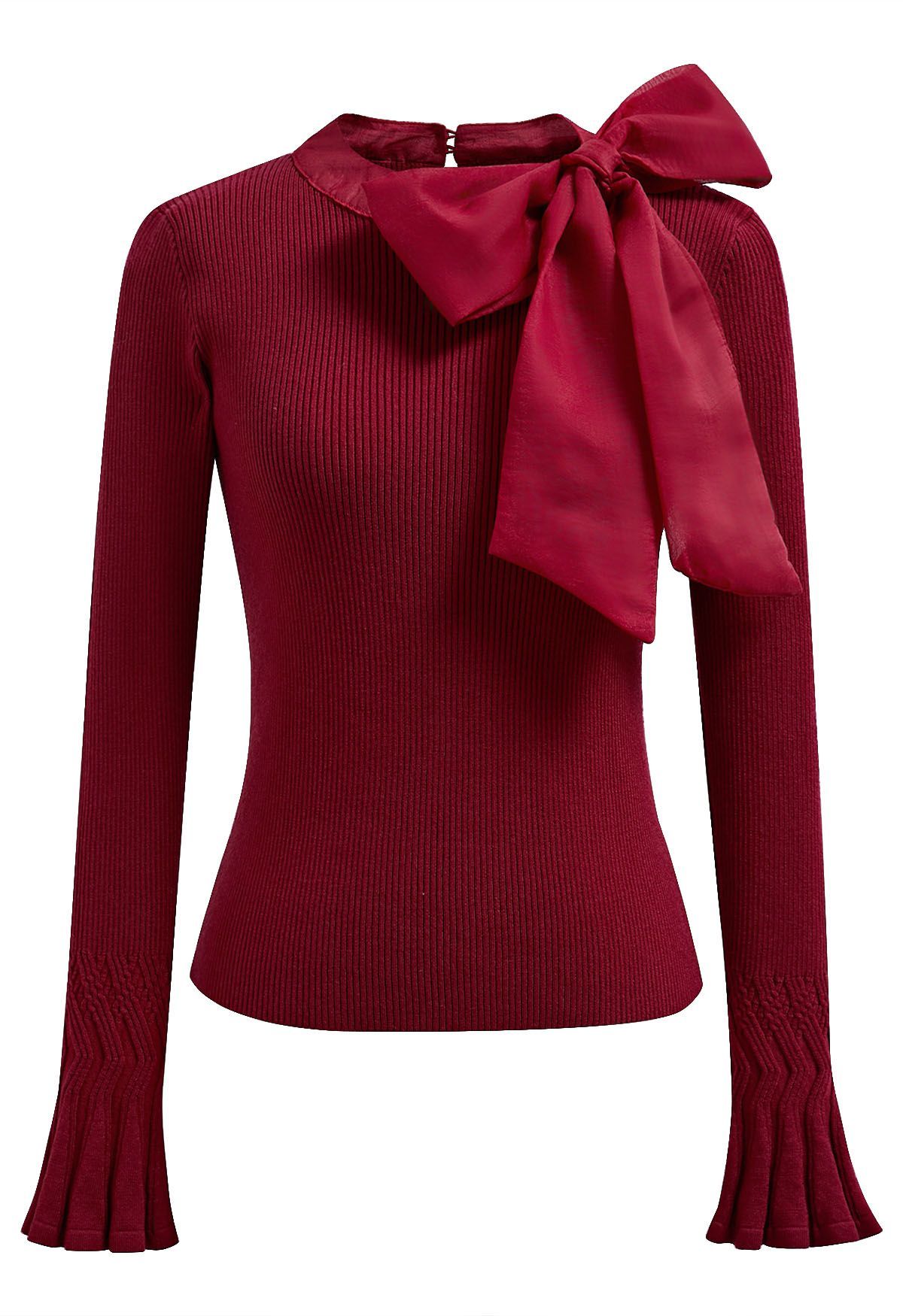 Fancy with Bowknot Knit Top in Burgundy | Chicwish