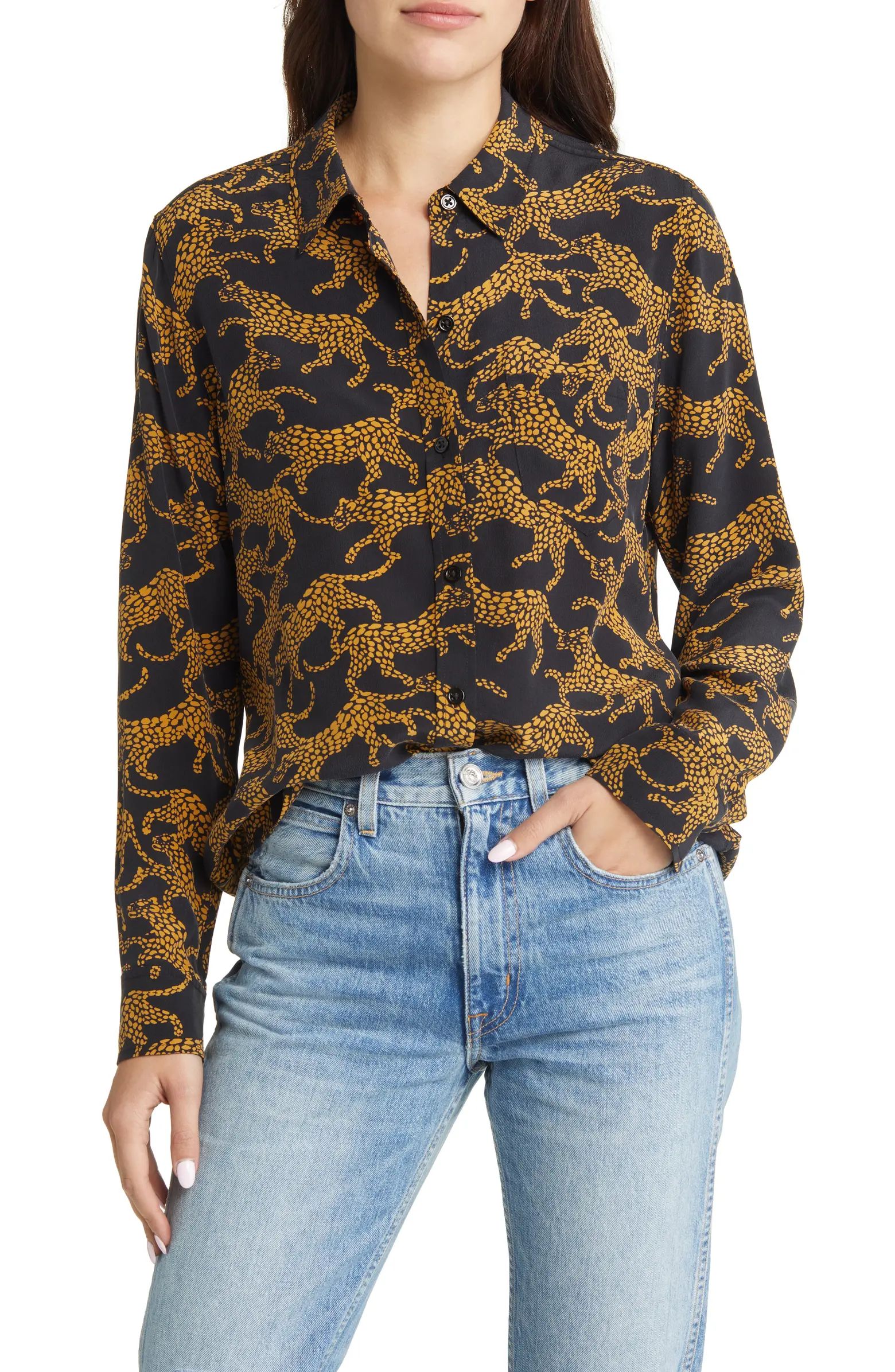 Kate Lynx Print Silk Button-Up Blouse | Nordstrom