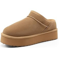 DREAM PAIRS Women's Slippers Platform Genuine Suede Slip-On Memory Foam Cozy Fluffy Warm Comfy Fu... | Amazon (US)