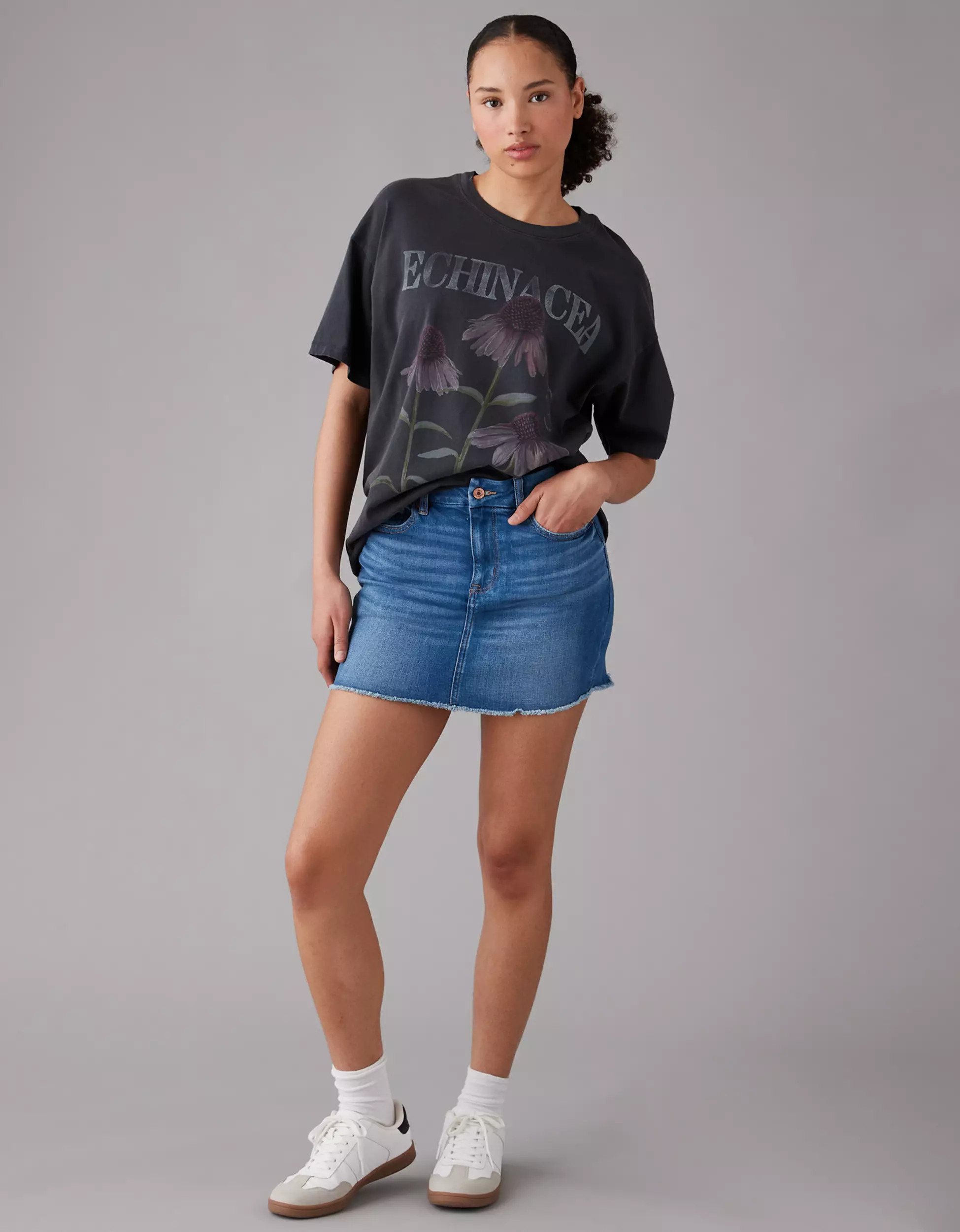 AE Stretch High-Waisted Curvy Denim Mini Skirt | American Eagle Outfitters (US & CA)
