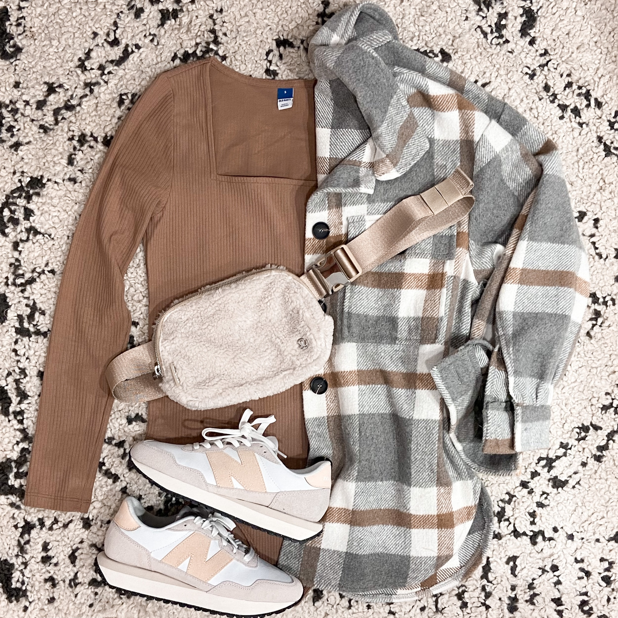Ribbed Square-Neck Bodysuit | Cozy Plaid Shacket | Lululemon Sherpa Belt Bag | New Balance 237 Sneakers

#LTKSeasonal #LTKstyletip #LTKunder50