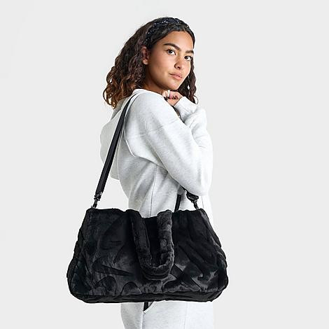 Nike Faux Fur Tote Bag (10L) in Black/Black 100% Polyester/Fur | Finish Line (US)