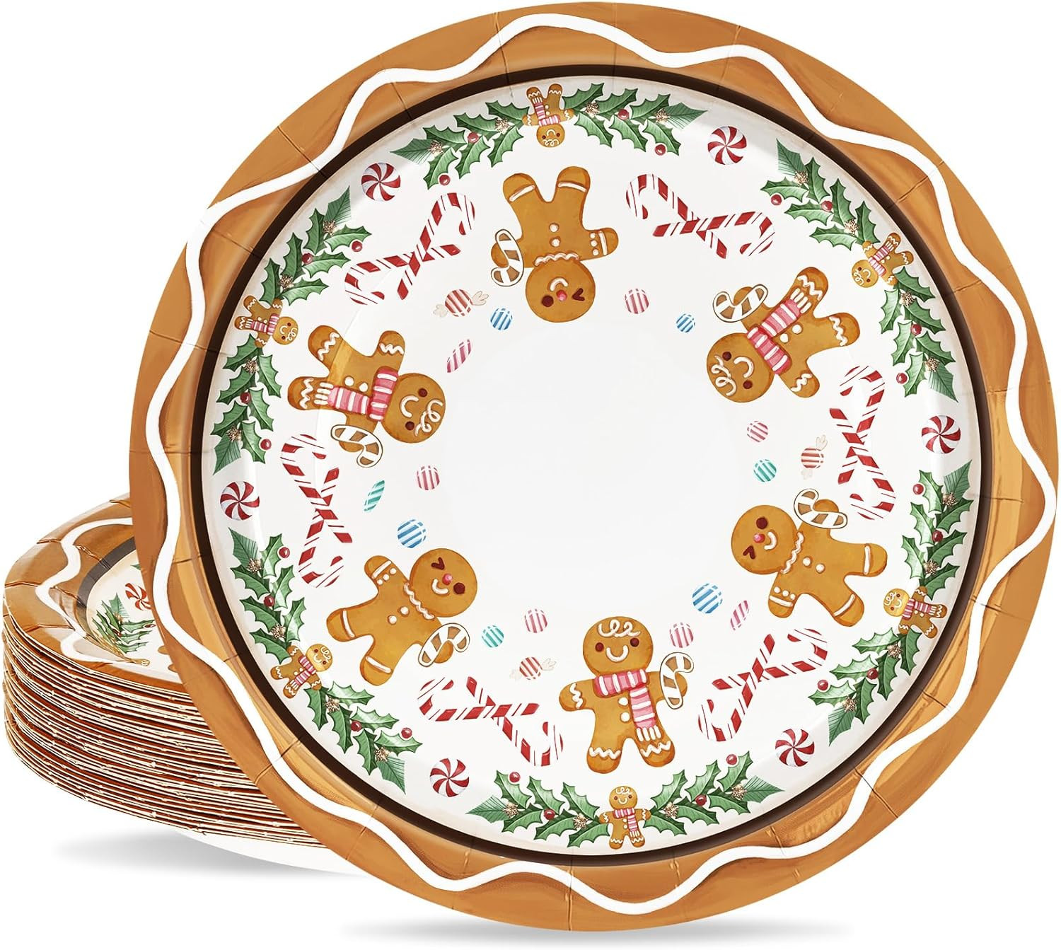 Christmas Paper Plates Gingerbread Candy Cane Holly Berry Disposable Plates 9 Inch Tableware Dinn... | Amazon (US)