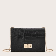Twist Lock Croc Embossed Crossbody Bag | SHEIN