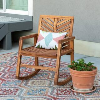 Brown Chevron Outdoor Acacia Wood Rocking Chair | The Home Depot