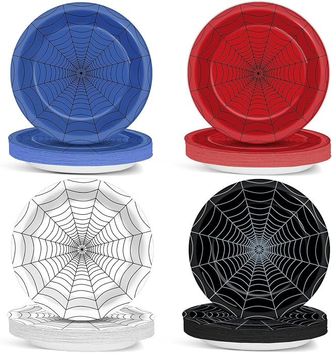 48PCS Spider Party Supplies 7" Super Theme Hero Birthday Parties Dessert Plates Spiderweb Themed ... | Amazon (US)