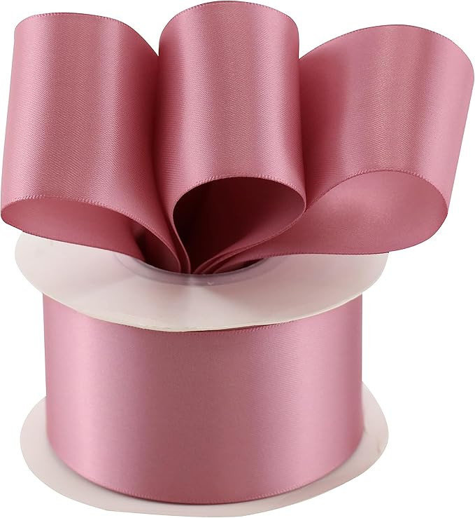 Dusty Rose Ribbon 2 Inch Double Face Pink Satin Ribbon Thick Mauve Ribbon for Gift Wrapping Weddi... | Amazon (US)