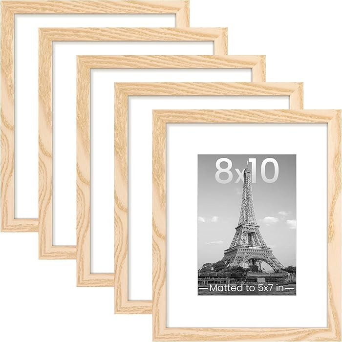 upsimples 8x10 Picture Frame Set of 5, Display Pictures 5x7 with Mat or 8 x 10 Without, Wall Gall... | Amazon (US)
