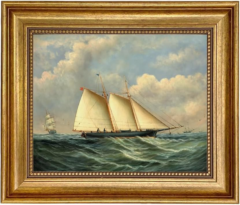 Schooner Bay Co. - James E. Buttersworth Yacht Dauntless 8"x10" Canvas Print on Canvas Antiqued Gold Frame, Nautical Ship Wall Art, America's Cup, Ready to Hang Maritime Decor | Amazon (US)