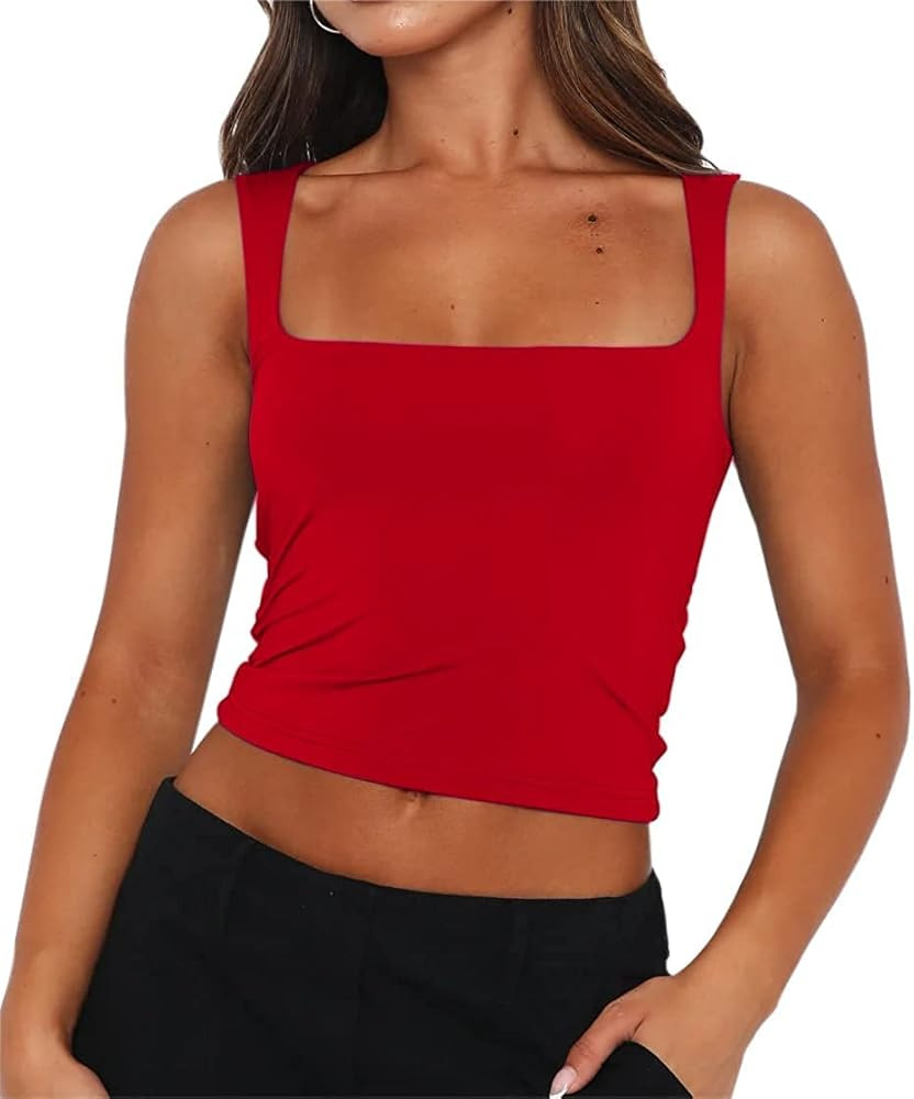 PICPUNMAK Women Basic Square Neck Sleeveless Crop Tank Top Casual Solid Slim Fit Cropped Cami Ves... | Amazon (US)