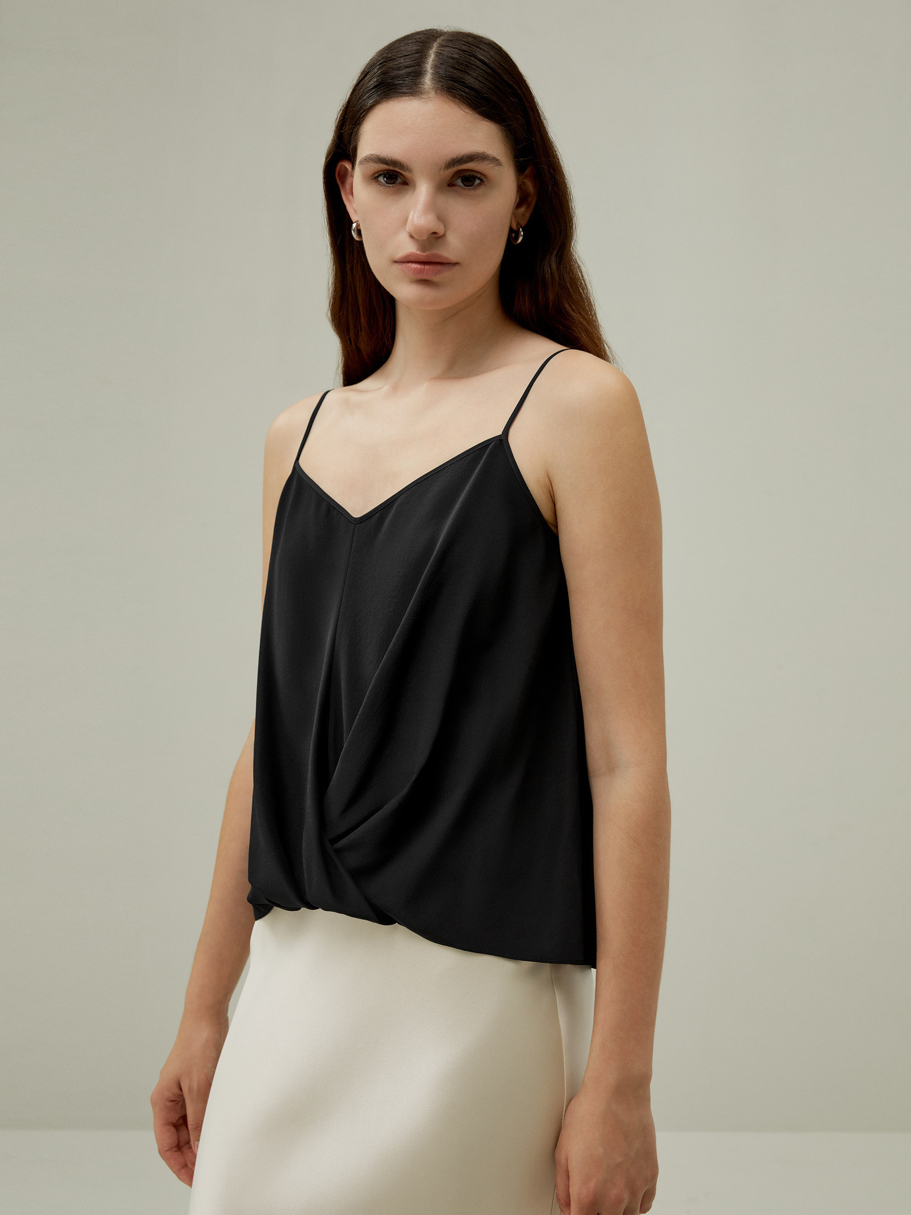 LILYSILK Silk Camisole - for Women - Black 100 Silk - Gorgeous Square Cowl Neck Cami Top L | LILYSILK