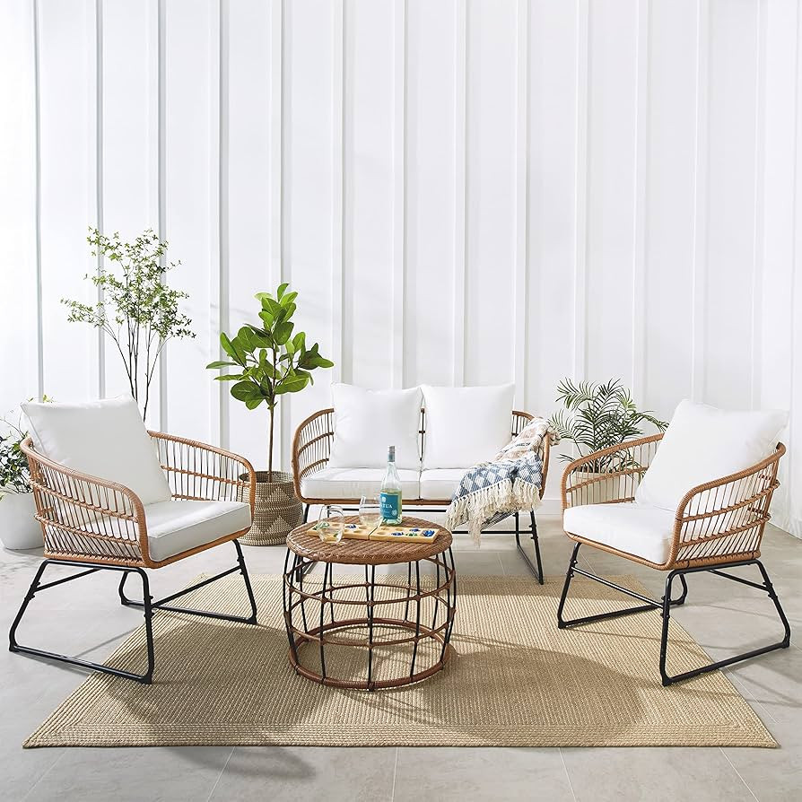 Best Choice Products 4-Piece Outdoor Rope Wicker Patio Conversation Set, Modern Contemporary Furn... | Amazon (US)