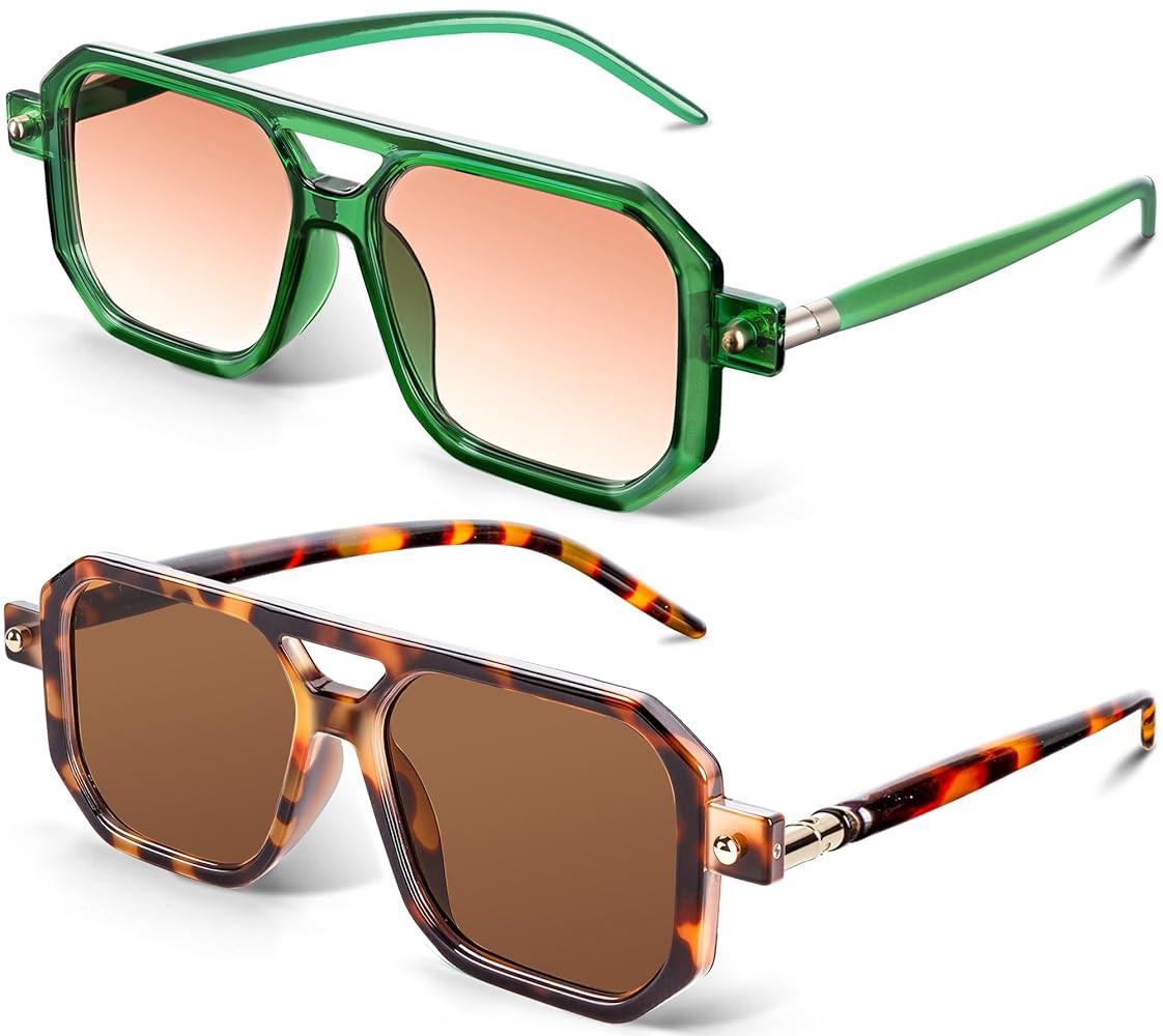 Vintage Square 70s Aviator Sunglasses for Women Men Classic Retro Stylish Frame UV400 Trendy Sung... | Amazon (US)