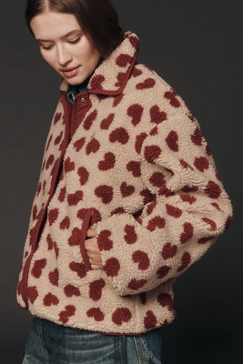 Maeve Heart-Print Sherpa Fleece Jacket | Anthropologie (US)