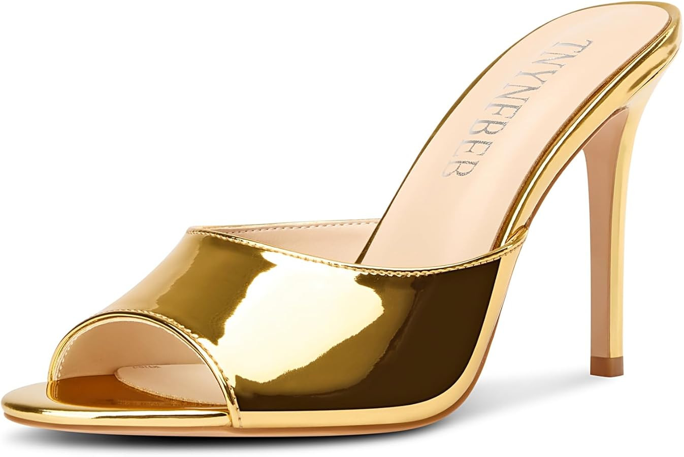 TNYNFBEB Womens Stiletto High Heel Peep Open Toe Sandals Mules Shoes Slingback Slip-on Prom Party... | Amazon (US)