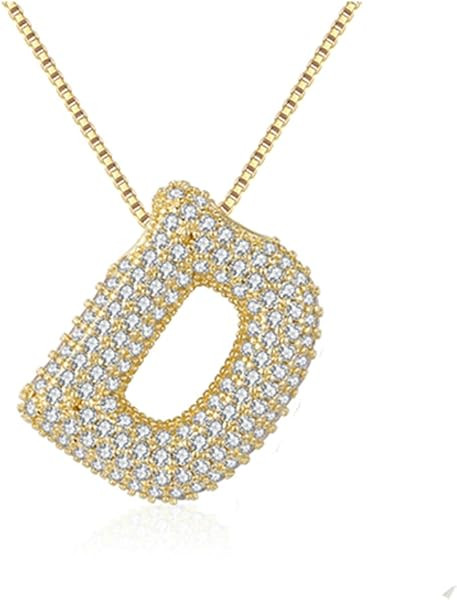 Bubble Letter Necklace Gold for Women\uff0cCharm Balloon Initial Letter Pendant Zirconia Inlaid N... | Amazon (US)