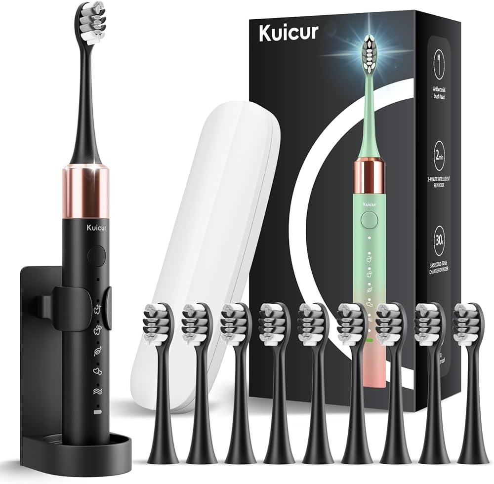 Kuicur Sonic Electric Toothbrush for Adults and Kids, Comes with 10 Brush Heads & Travel Case, 5 ... | Amazon (US)