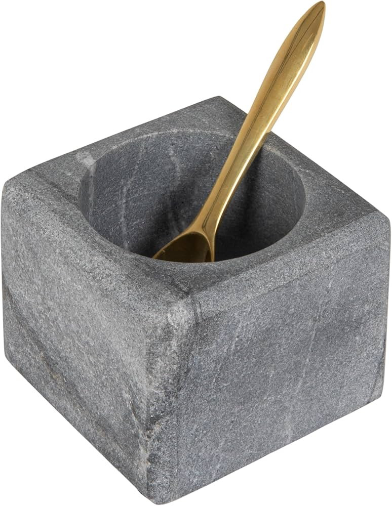 Creative Co-Op Square Marble Bowl with Stainless Steel Spoon, Grey | Amazon (US)