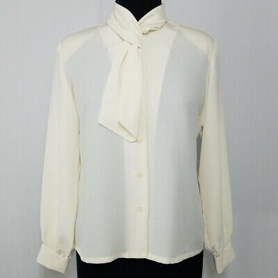 Pendleton Vintage Button Tie Neck Blouse Womens 4P Cream Chiffon Long Sleeve | eBay US