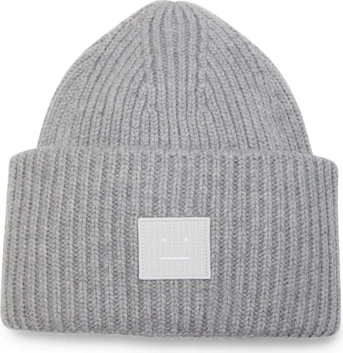 Pansy Face Patch Rib Wool Beanie | Nordstrom