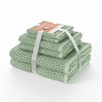 Beautiful by Drew Barrymore 6-Piece Dot Bath Towel Set, Soft 100% Cotton, Sage Green | Walmart (US)
