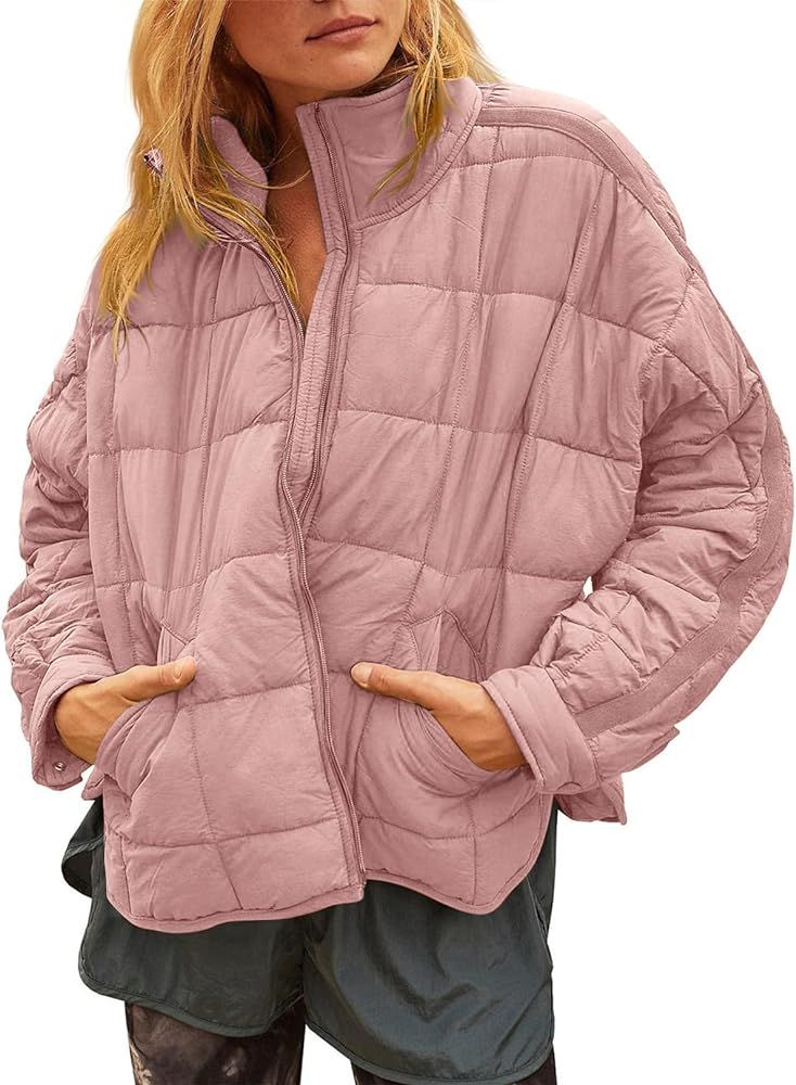 Flygo Womens Oversized Puffer Jacket Lightweight Quilted Jackets Zip Up Warm Padded Coat | Amazon (US)
