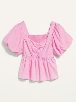 Puff-Sleeve Ruched Smocked Babydoll Swing Blouse for Women | Old Navy (CA)