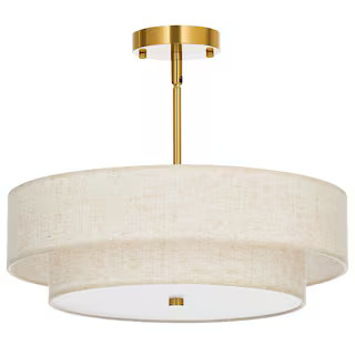 18 in. 4-Light Antique Brass Semi-Flush Mount Ceiling Light Fixture Drum Pendant Light with 2-Lay... | The Home Depot