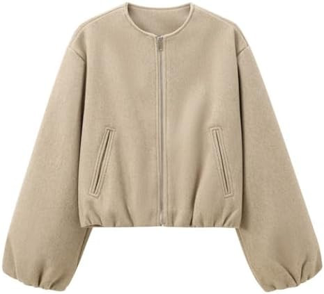 Womens Cropped Bomber Jacket Casual Zip Up Varsity Jackets Trendy Outwear Coats with Welt Pockets | Amazon (US)