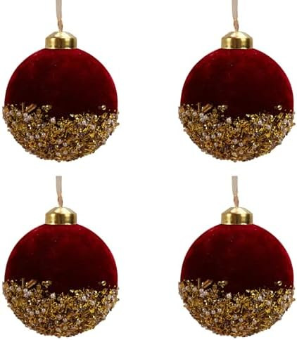 4PCS Burgundy Christmas Ball Ornaments, Glittered Sequin Xmas Glass Pearl Glittered Balls Hanging... | Amazon (US)