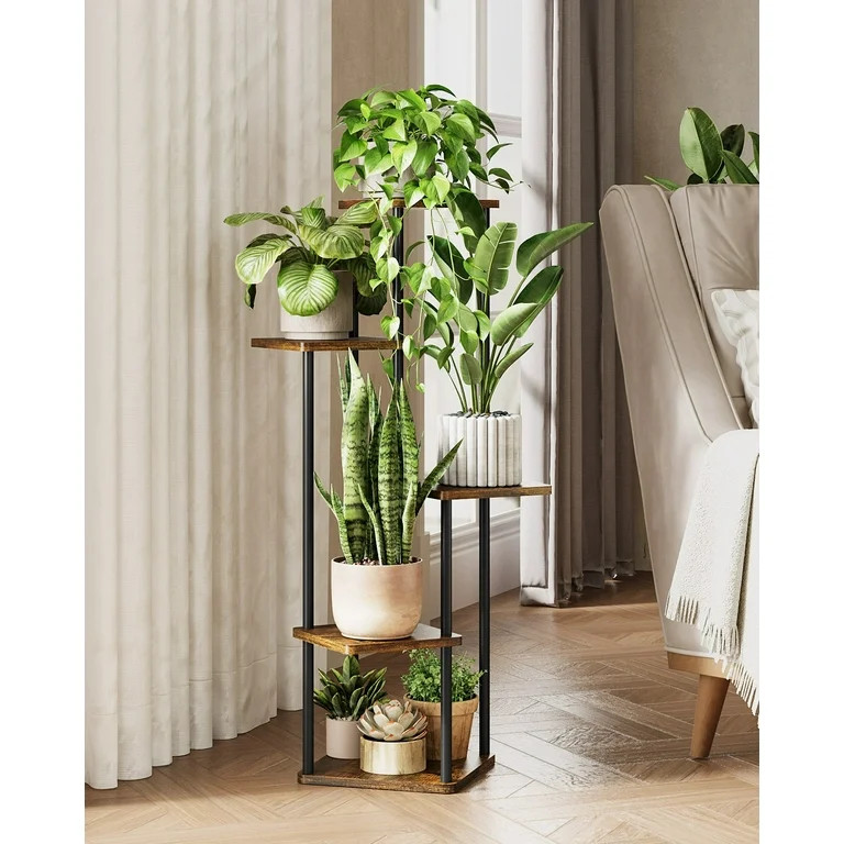 Bamworld Tall Plant Stand Indoor 5 Tier Metal Plant Shelf Brown Plant stand for Multiple Plants S... | Walmart (US)