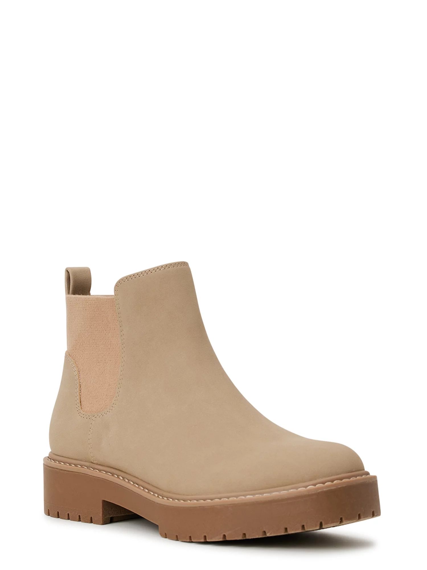 Time and Tru Women's Faux Suede Chelsea Boots with Lug Sole, Wide Width | Walmart (US)