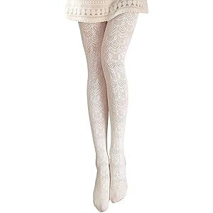 White Lace Tights, Ladies Hollow Out Floral Lace Pantyhose Lolita Vintage Fishnet Tights Milk Whi... | Amazon (UK)