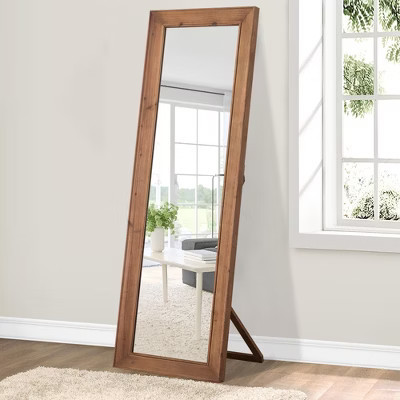 Wooakway Brown Solid Wood Full Length Mirror Accent Wall Mirror Rustic Freestand Mirror with Bracket | Target