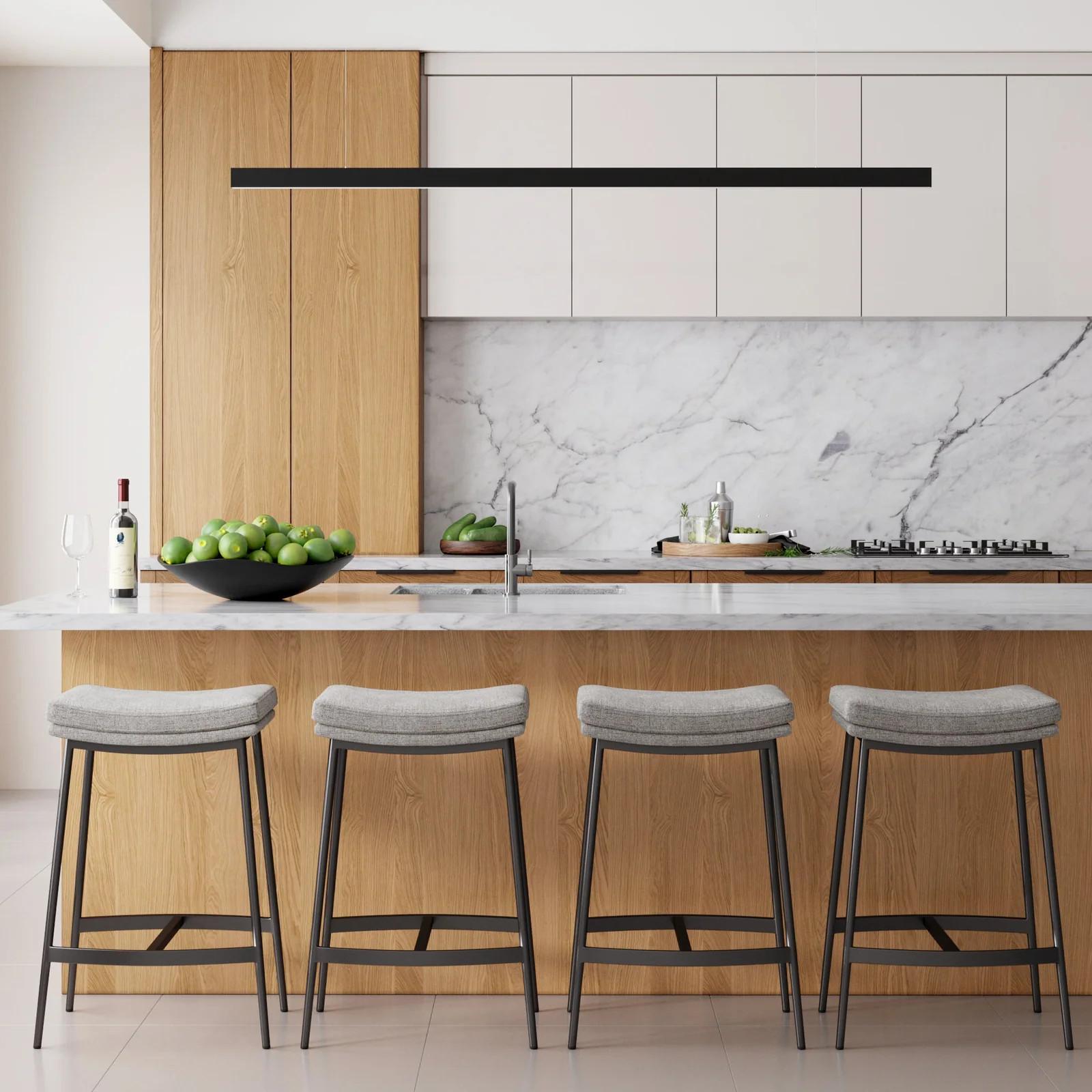 Upholstered Counter Height Saddle Bar Stools Gray (Set of 4) | Nathan James