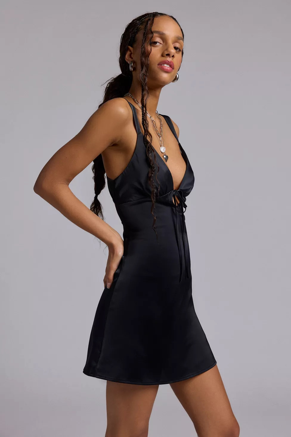 Kimchi Blue Brooke Keyhole Cutout Satin Slip Mini Dress | Urban Outfitters (US and RoW)