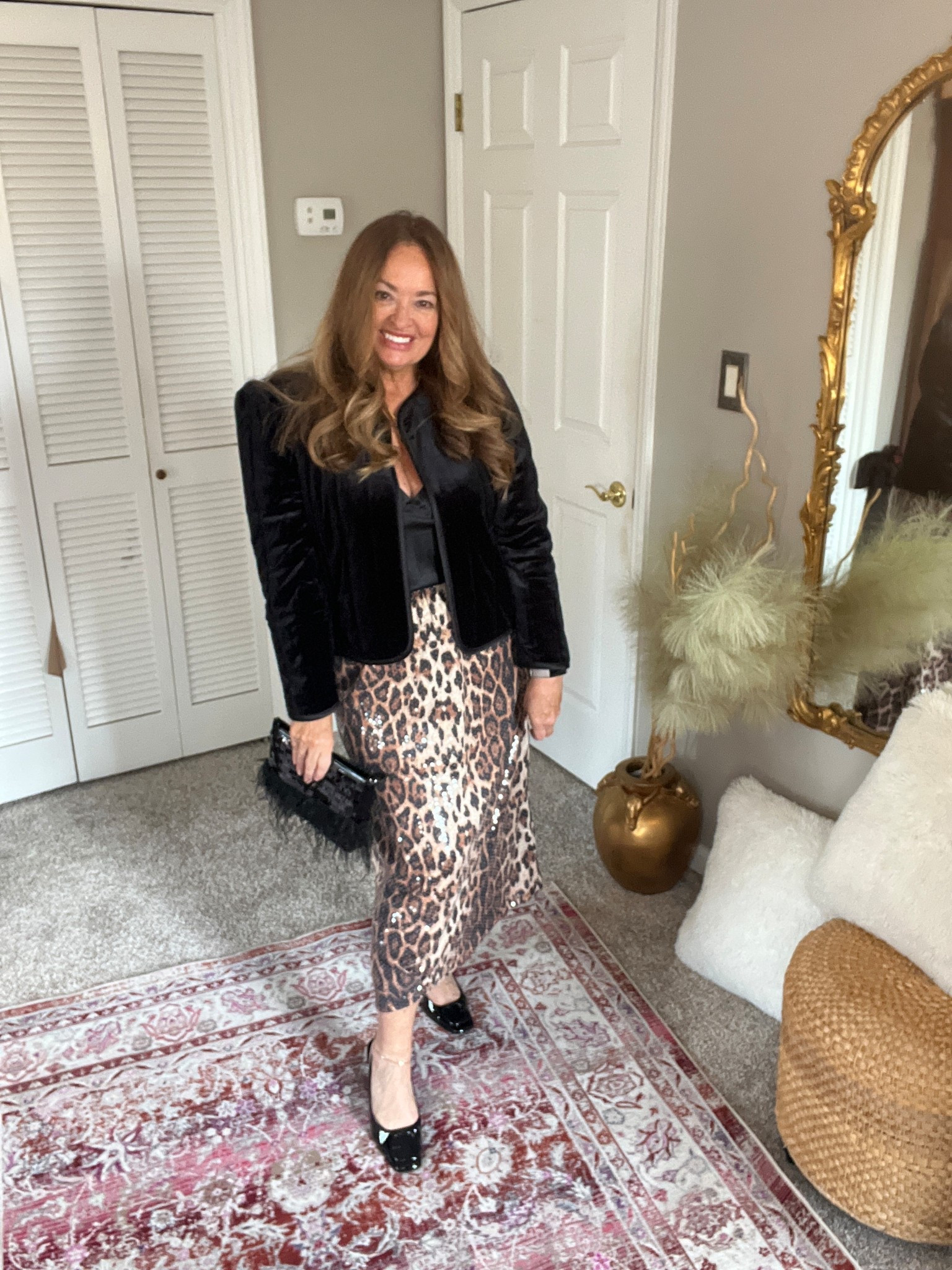 Velvet jacket and leopard sequin skirt!

#LTKOver40 #LTKvlog #LTKHoliday