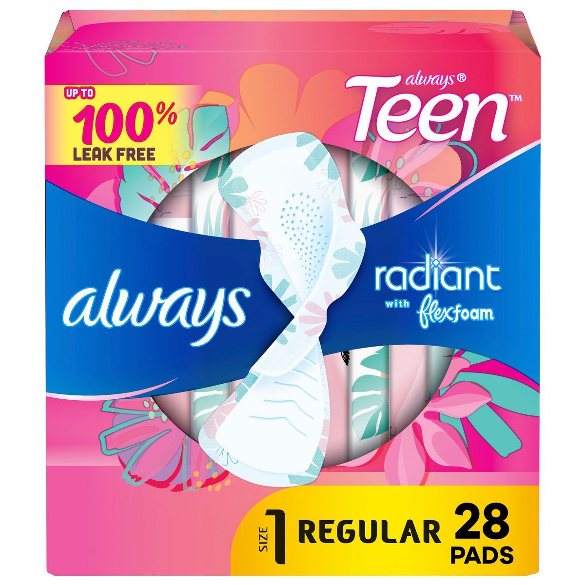 Always Radiant FlexFoam Teen Pads Regular Absorbency with Wings - Unscented - 28ct | Target