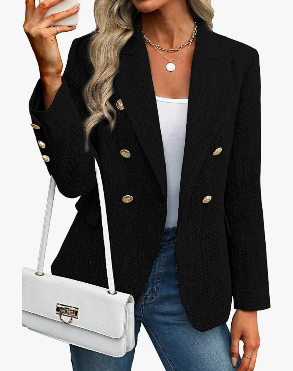 Gold buttons on a black blazer captures the essence of elegance 

#LTKfall #LTKmodest #LTKwinter