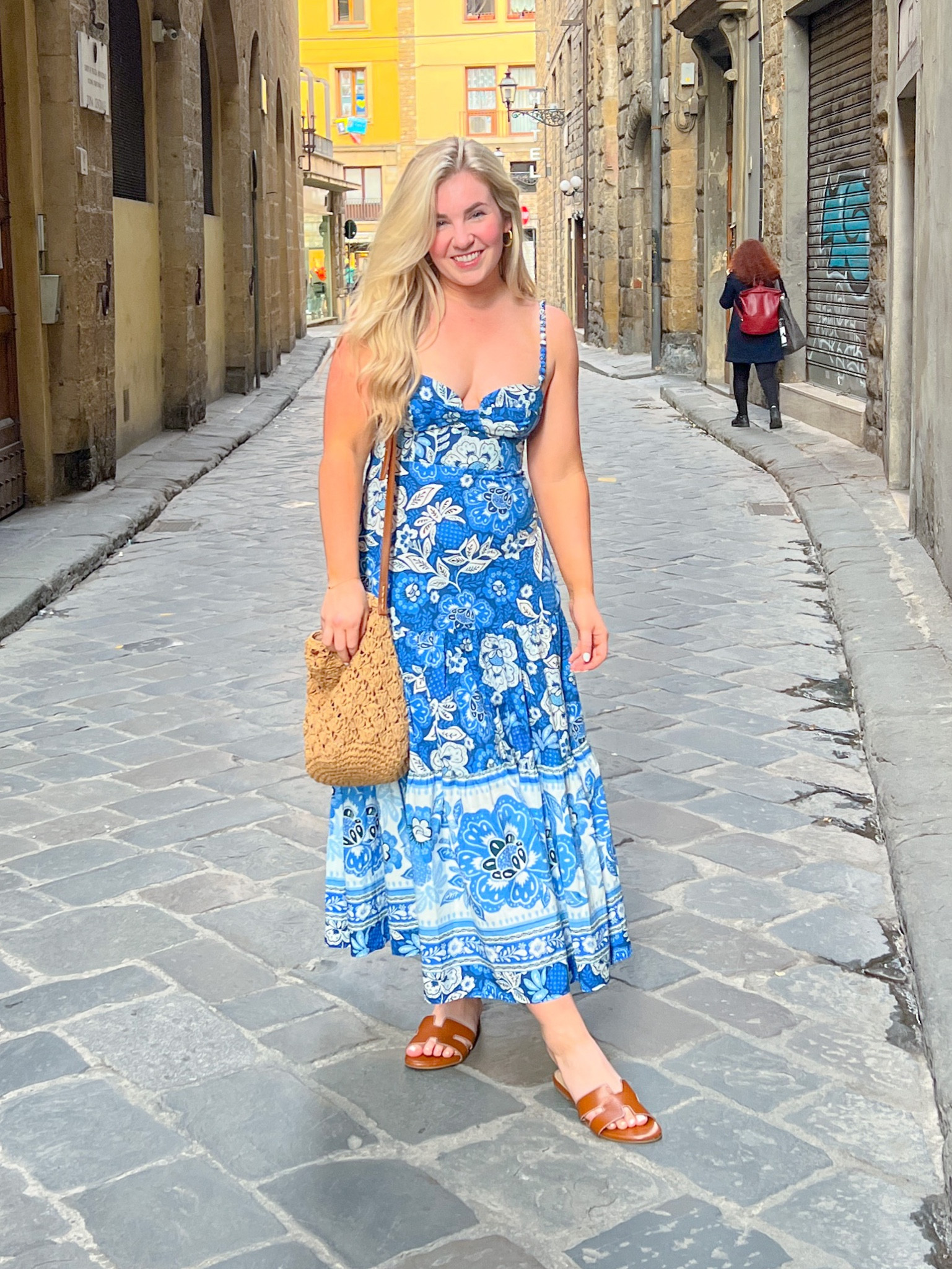 Blue and white printed maxi 

#LTKtravel #LTKeurope