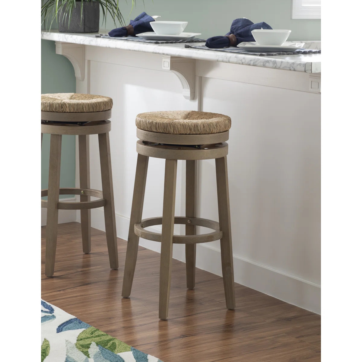 Granville Swivel Solid Wood Woven Seat Bar & Counter Stool | Wayfair North America