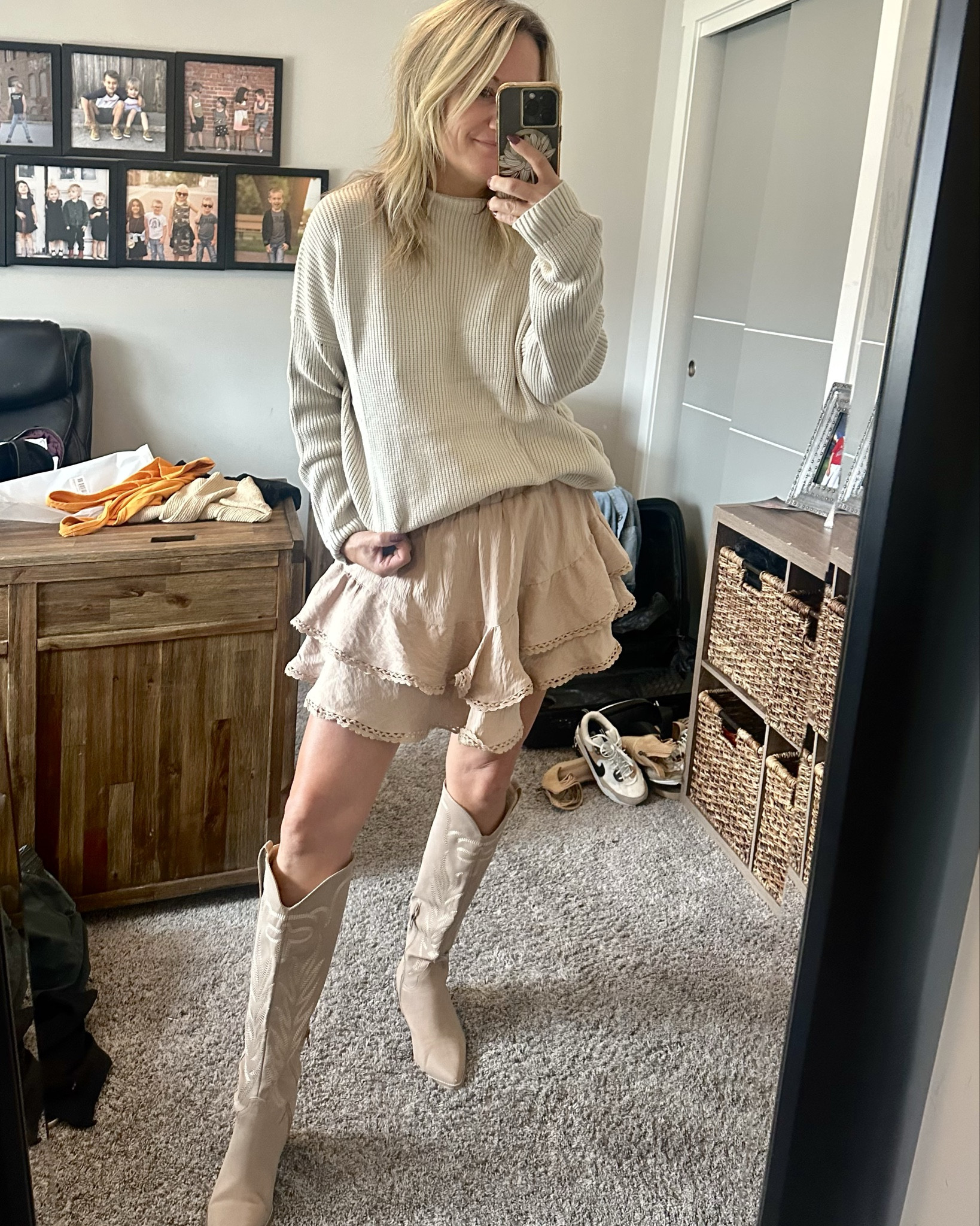 My fave skirt and easy does it sweater are on sale today! Wearing a medium in both and I could do a small in the skirt and sweater but I like the sweater oversized. 

Boots are Little Mango 

#LTKHoliday #LTKCyberWeek #LTKmomlife