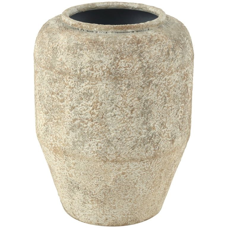 DecMode 12" Handmade Antique Style Distressed Beige Metal Vase | Walmart (US)