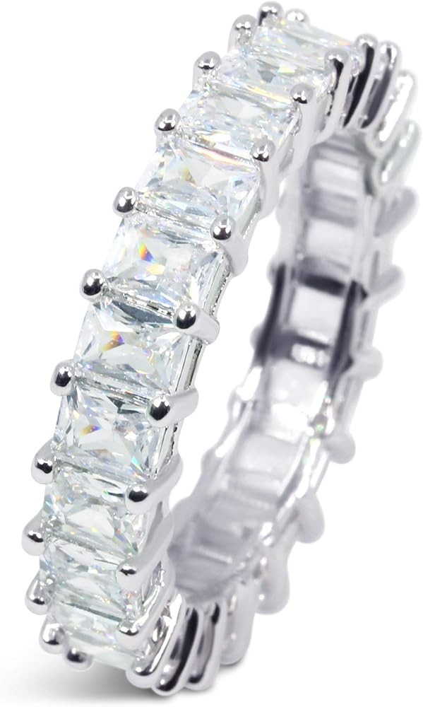 Savlano 18K White Gold Plated Cubic Zirconia 4x4MM Square Princess Cut Eternity Ring Band for Wom... | Amazon (US)