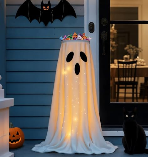 Halloween Decorations 32'' Light-Up Ghost Candy Bowl Stand Large Ghost Decor Cute Trick or Treat Candy Holder | Amazon (US)