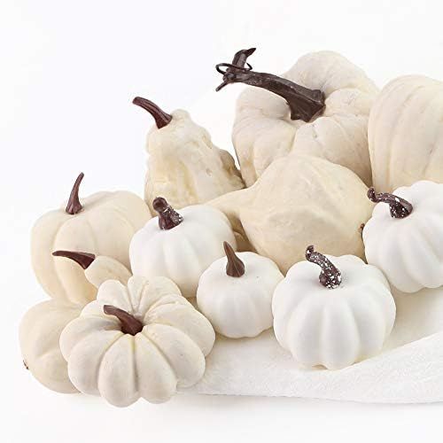 Amazon.com: DomeStar Artificial Pumpkins, 12PCS White Fake Pumpkins Fall Harvest Pumpkins Faux Wh... | Amazon (US)
