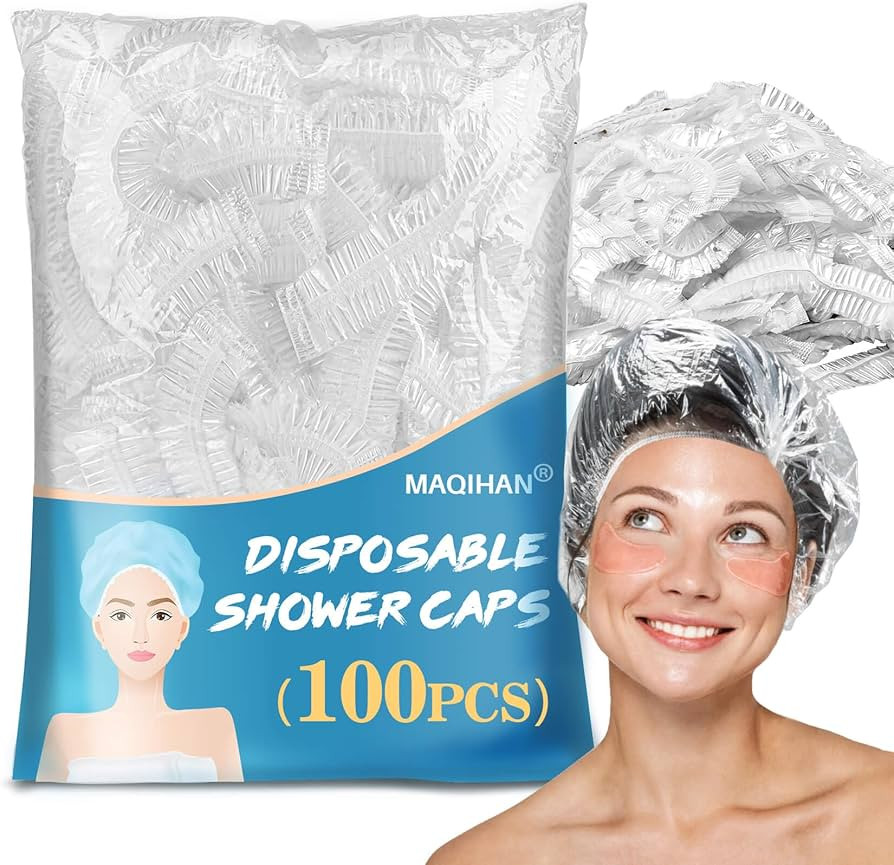 100 Disposable Shower Caps Unisex - Large Plastic Hair Caps for Deep Conditioning Shower Cap Reus... | Amazon (US)