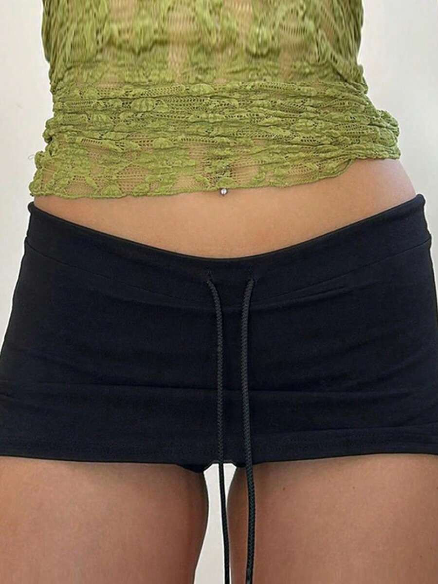 Women's Solid Color Slim-Fit Super Short High Waist Slit Tied Skirt | SHEIN