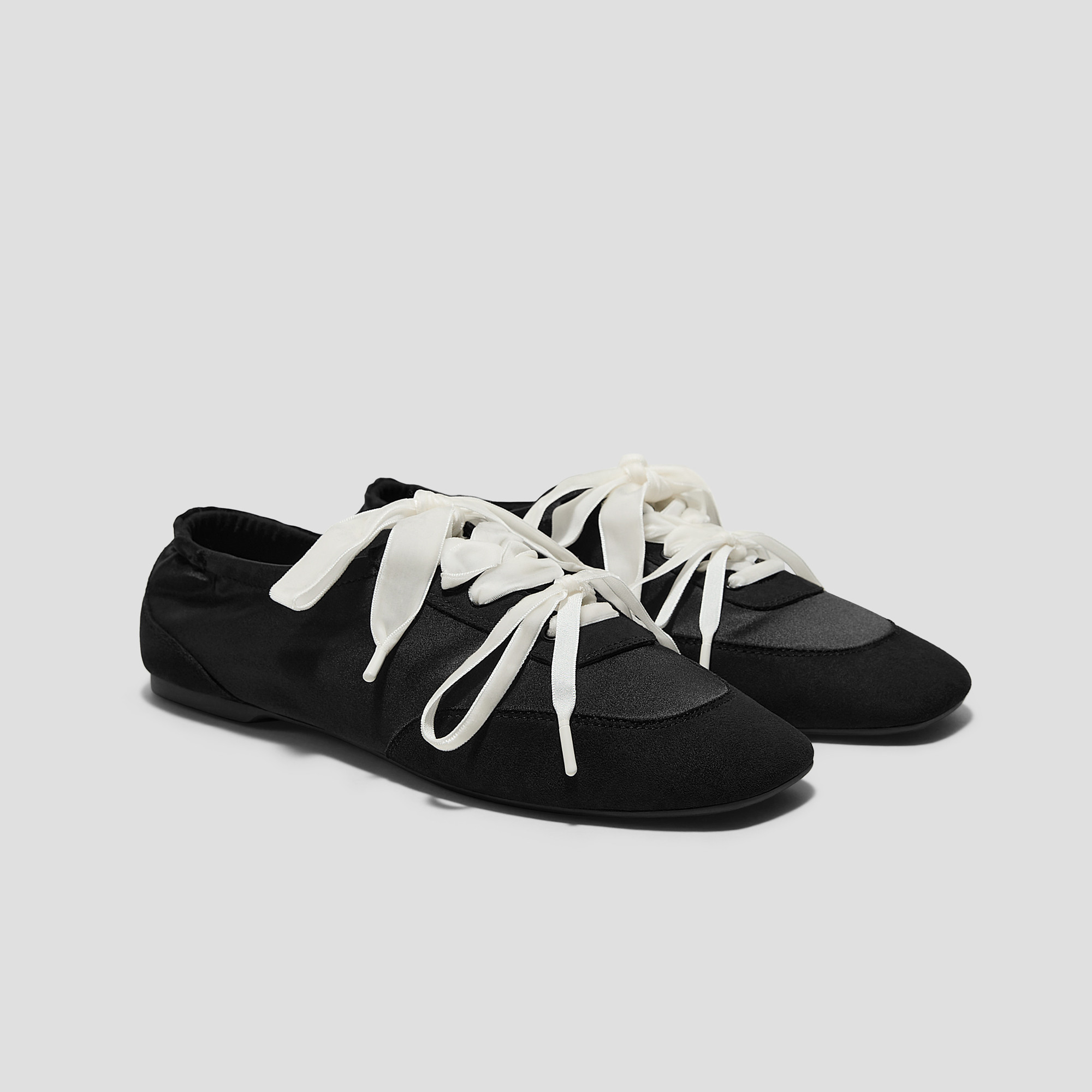 VIVAIA Black Swan × VIVAIA Square-Toe Lace-Up Satin Sneakerina (Cristina)|BLACK|US 8 | VIVAIA