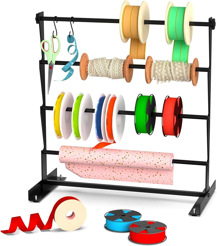 Alyoen Ribbon Organizer, Metal Ribbon Holder Storage Rack with Activity Hooks, Ribbon Spool Holde... | Amazon (US)